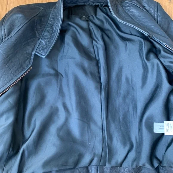 J Crew Standing Collar Leather jacket 00 navy blue - Picture 6 of 8